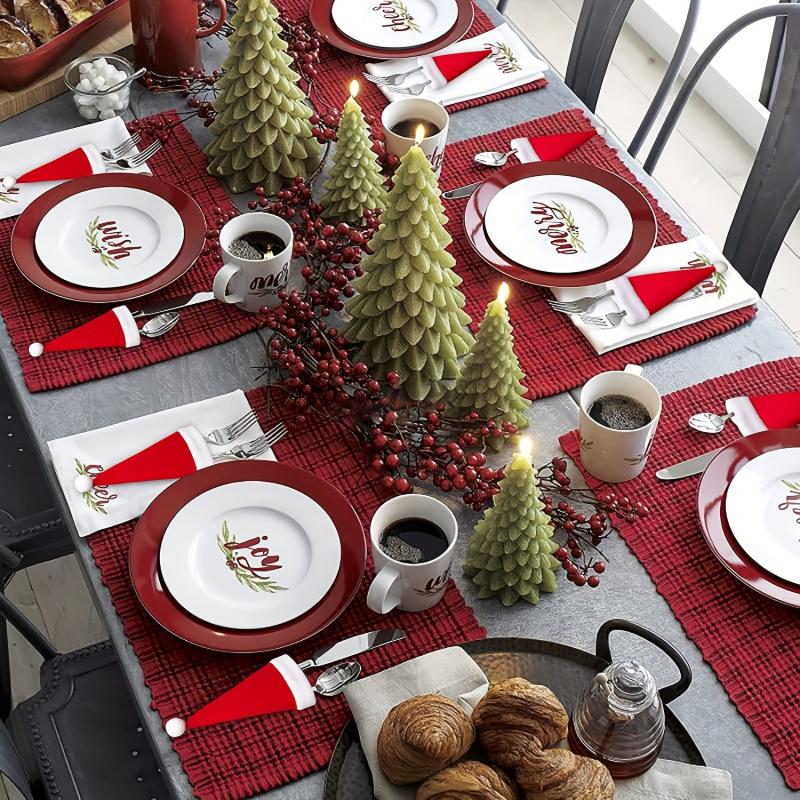 10pcs Christmas Hat Cutlery Cover Cloth - Tableware Storage & Decoration