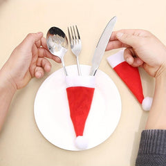 10pcs Christmas Hat Cutlery Cover Cloth - Tableware Storage & Decoration