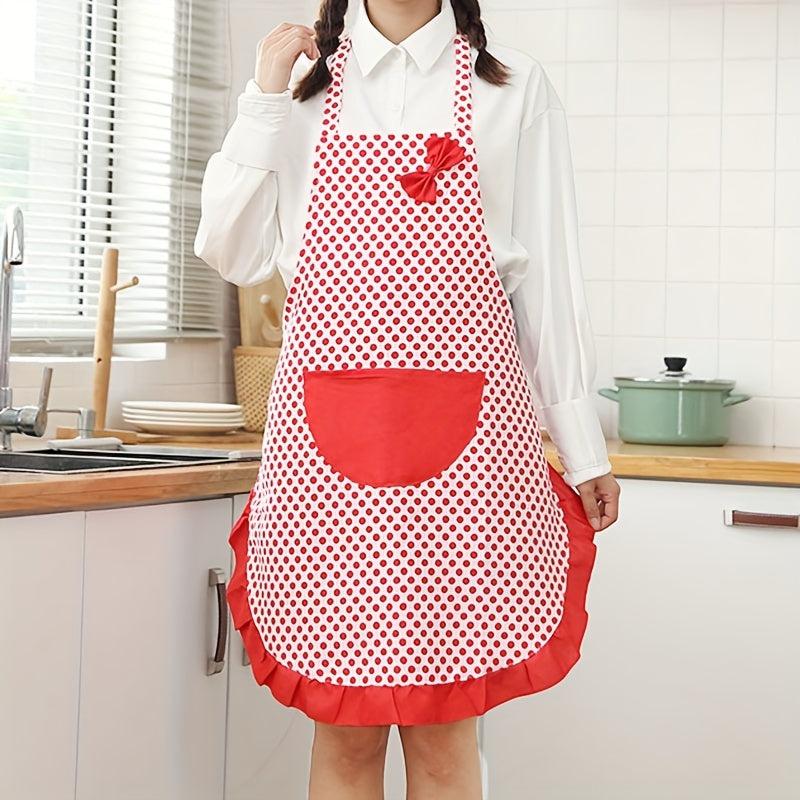Polyester Apron Canvas Bow Lace Dot Pattern Cooking Apron Solid Apron