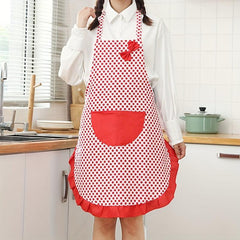 Polyester Apron Canvas Bow Lace Dot Pattern Cooking Apron Solid Apron