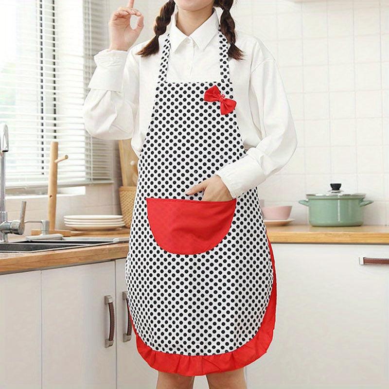 Polyester Apron Canvas Bow Lace Dot Pattern Cooking Apron Solid Apron
