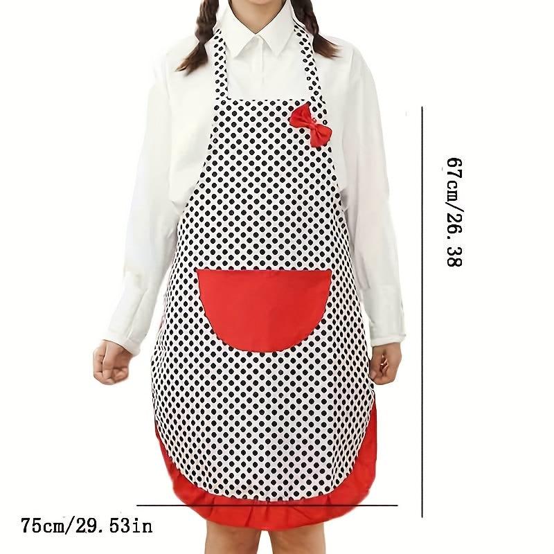Polyester Apron Canvas Bow Lace Dot Pattern Cooking Apron Solid Apron