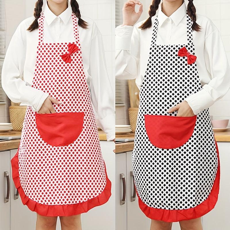 Polyester Apron Canvas Bow Lace Dot Pattern Cooking Apron Solid Apron