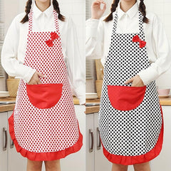 Polyester Apron Canvas Bow Lace Dot Pattern Cooking Apron Solid Apron