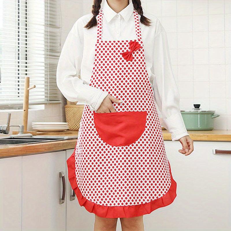 Polyester Apron Canvas Bow Lace Dot Pattern Cooking Apron Solid Apron