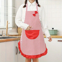 Polyester Apron Canvas Bow Lace Dot Pattern Cooking Apron Solid Apron