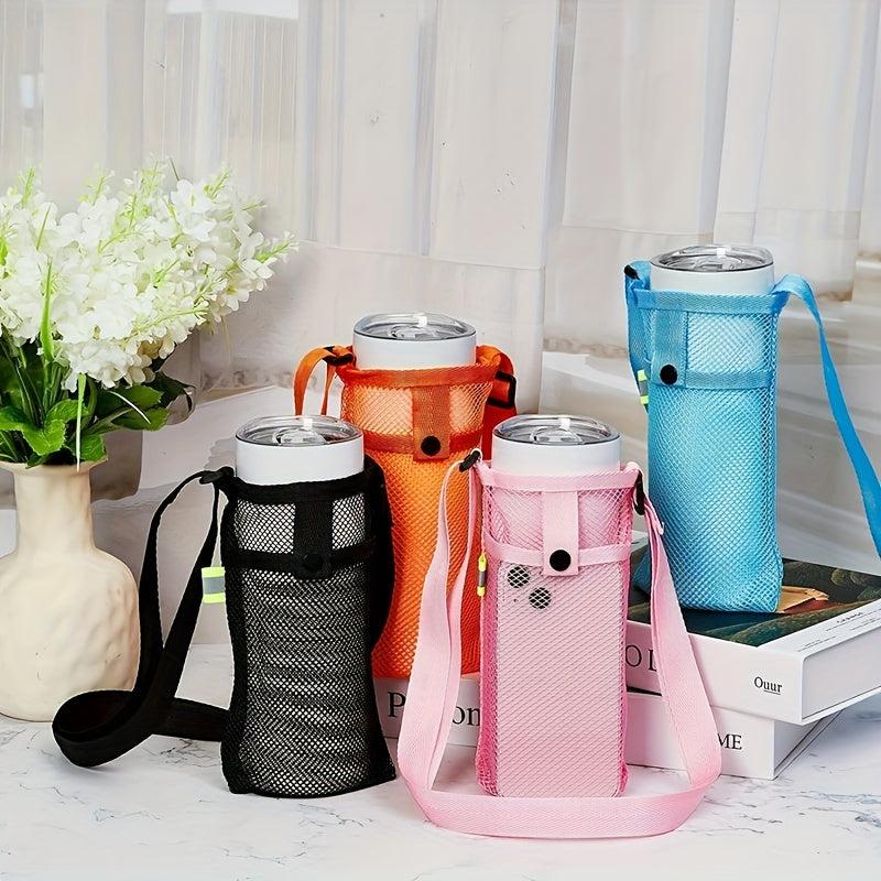 Water Bottle Hanging Bag Adjustable Strap Portable Crossbody Grid Bag