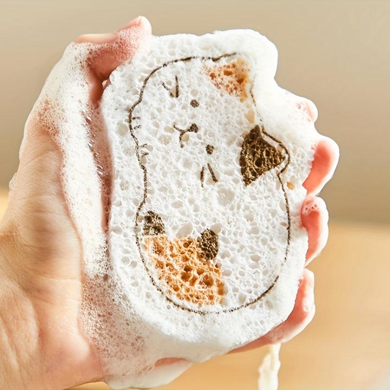Cartoon Cat Wood Pulp Sponge Dishcloth Water Absorption Quick Dry Sponge