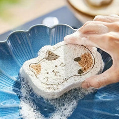Cartoon Cat Wood Pulp Sponge Dishcloth Water Absorption Quick Dry Sponge