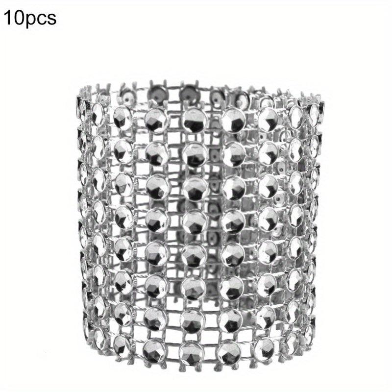 10PCS Alloy Flower Crystal Napkin Rings for Wedding & Party Decor