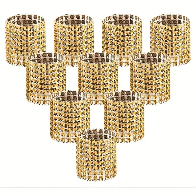 10PCS Alloy Flower Crystal Napkin Rings for Wedding & Party Decor