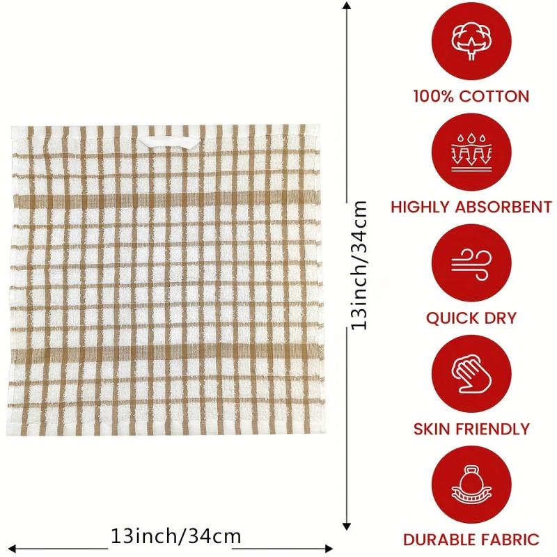 8pcs Plaid Dishcloths Soft Cleaning Rag Reusable Lightweight Absorbent