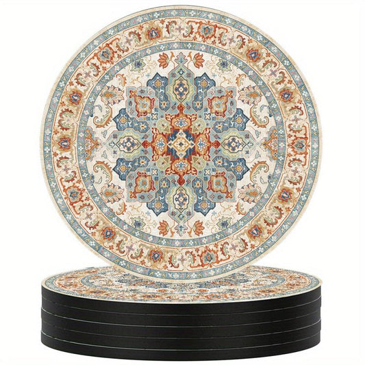 Boho Persian Drink Coasters Set of 6, Absorbent Rubber with Non Slip Backing