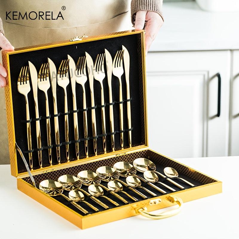 24pcs Stainless Steel Mirror Polished Silverware Set