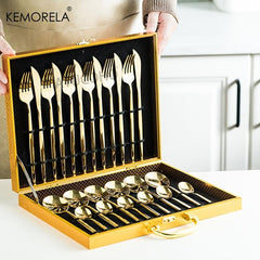 24pcs Stainless Steel Mirror Polished Silverware Set