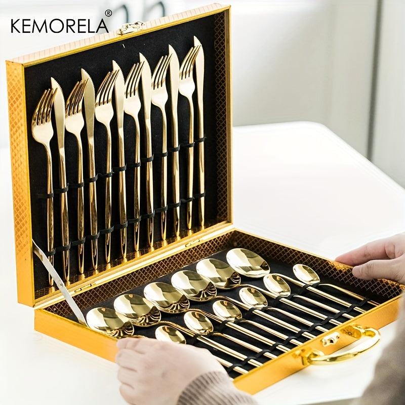 24pcs Stainless Steel Mirror Polished Silverware Set