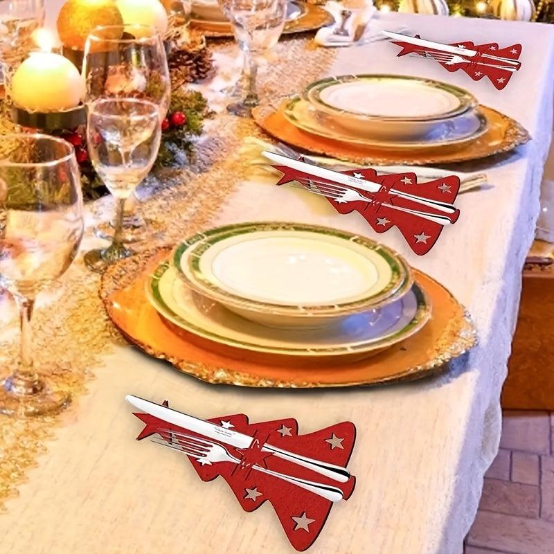 6pcs Christmas Tree Cutlery And Fork Cover Table Decoration