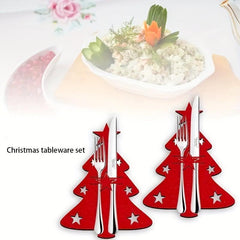 6pcs Christmas Tree Cutlery And Fork Cover Table Decoration