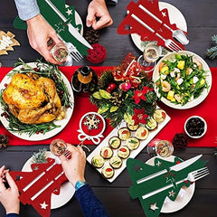 6pcs Christmas Tree Cutlery And Fork Cover Table Decoration