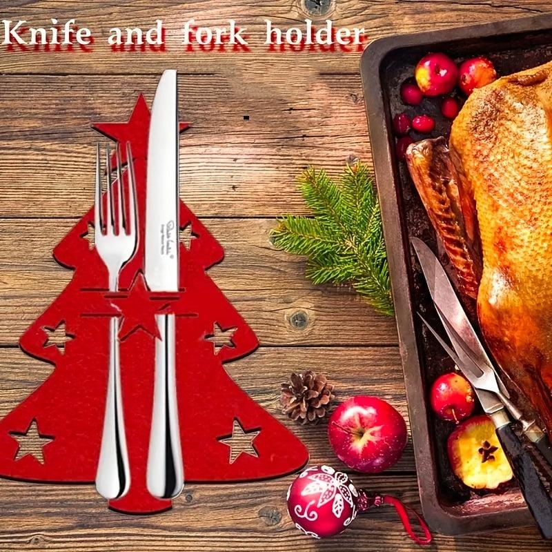 6pcs Christmas Tree Cutlery And Fork Cover Table Decoration