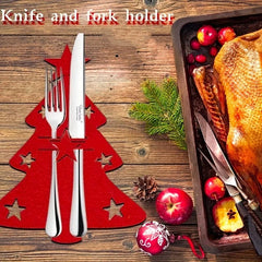 6pcs Christmas Tree Cutlery And Fork Cover Table Decoration