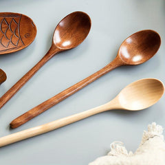 5pc Wooden Spoons for Eating Mixing Stirring