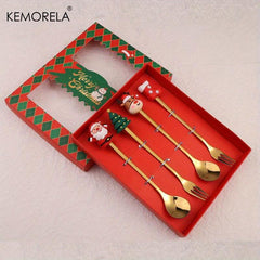 6PCS Christmas Fork And Spoon Set Stainless Steel Tableware Gift Set