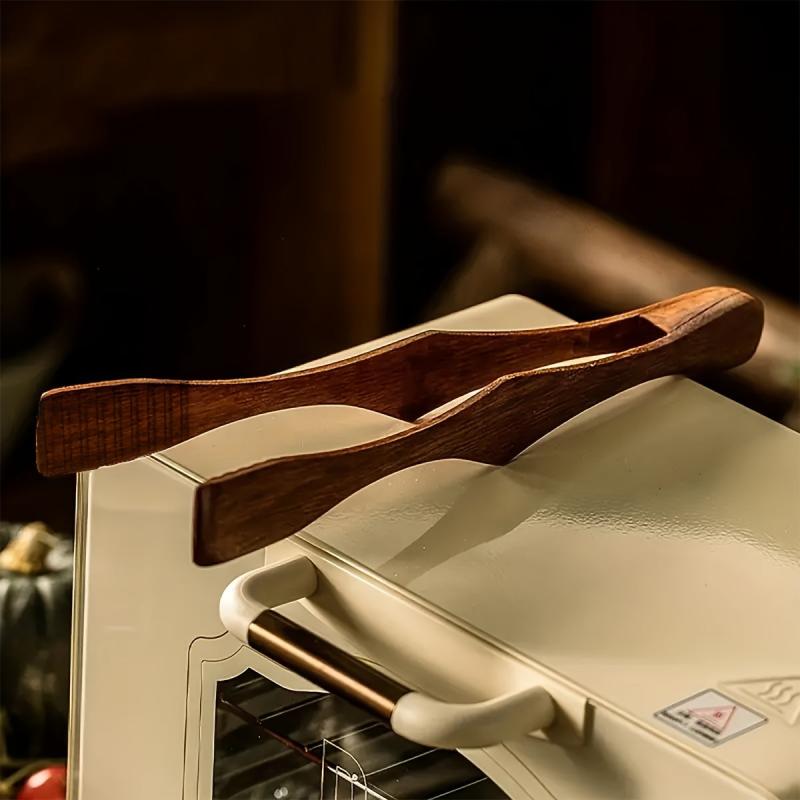 High Temp Wooden Food Tong for Steak BBQ Salad Dessert