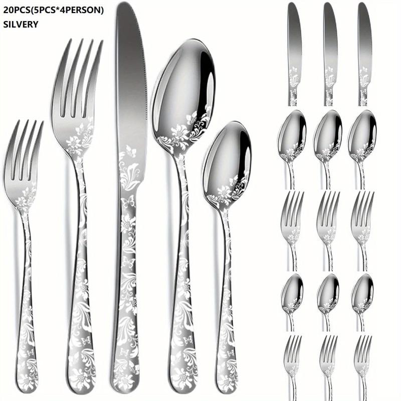 20PCS Christmas Stainless Steel Cutlery Set with Steak Fork