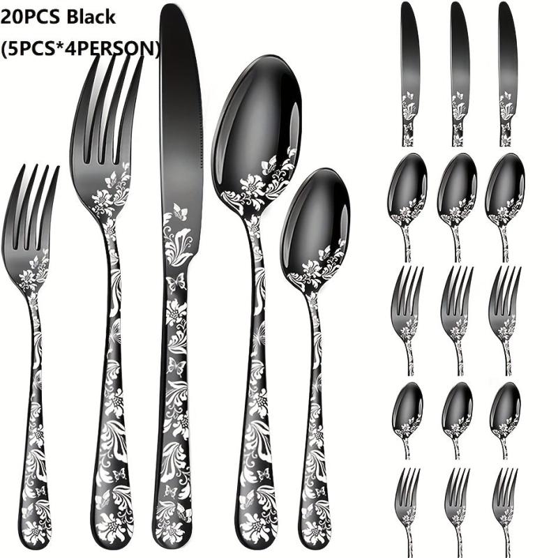 20PCS Christmas Stainless Steel Cutlery Set with Steak Fork