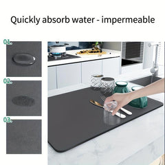 Dark Gray Dish Drying Mat Absorbent Non Slip Mat