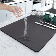 Dark Gray Dish Drying Mat Absorbent Non Slip Mat