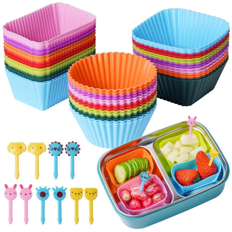 40pc Silicone Muffin Cup Set with Food Paddles & Lunch Accessories