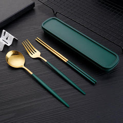 4pcs Stainless Steel Cutlery Set with Travel Case Spoon Fork Chopsticks