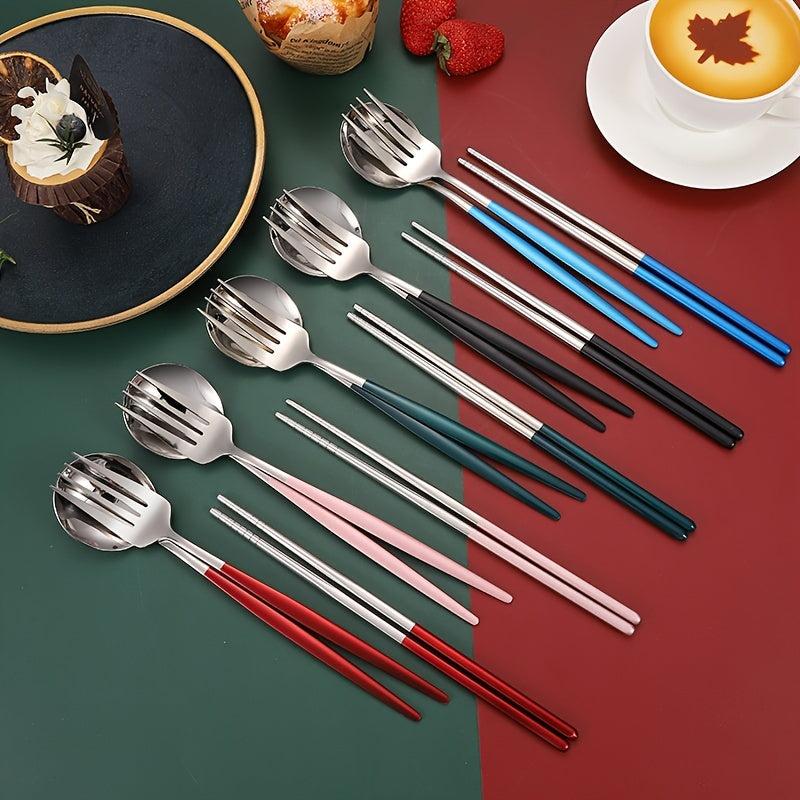 4pcs Stainless Steel Cutlery Set with Travel Case Spoon Fork Chopsticks