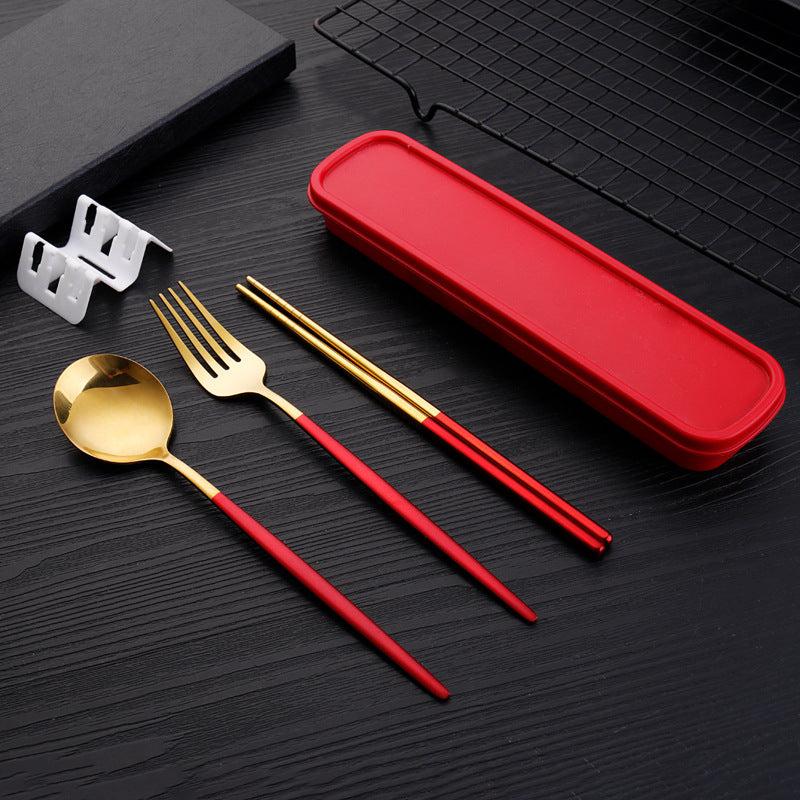 4pcs Stainless Steel Cutlery Set with Travel Case Spoon Fork Chopsticks