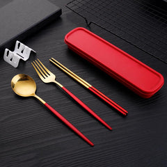 4pcs Stainless Steel Cutlery Set with Travel Case Spoon Fork Chopsticks