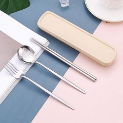 4pcs Stainless Steel Cutlery Set with Travel Case Spoon Fork Chopsticks