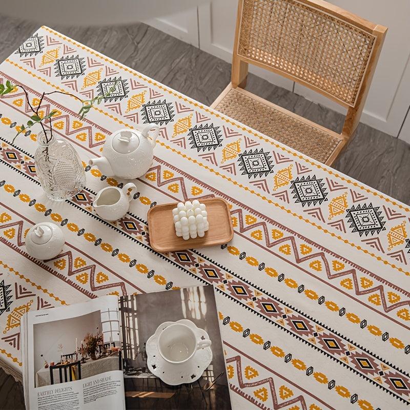Boho Style Rectangular Tablecloth with Tassels Waterproof Home Decor