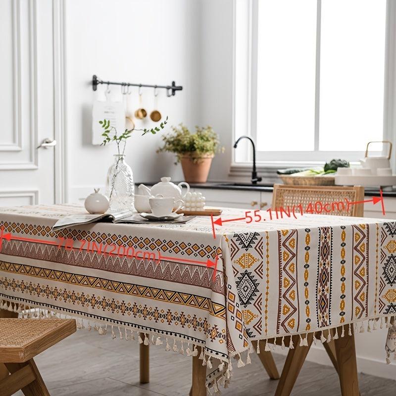 Boho Style Rectangular Tablecloth with Tassels Waterproof Home Decor