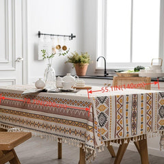 Boho Style Rectangular Tablecloth with Tassels Waterproof Home Decor