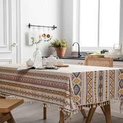 Boho Style Rectangular Tablecloth with Tassels Waterproof Home Decor
