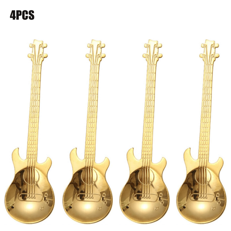 4PCS Guitar Coffee Spoons Set Stainless Steel Dessert Teaspoons