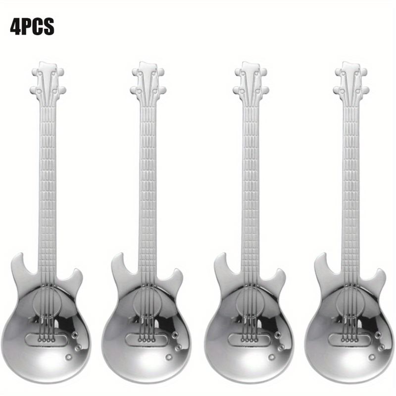 4PCS Guitar Coffee Spoons Set Stainless Steel Dessert Teaspoons