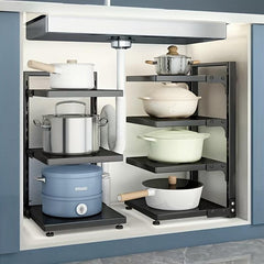 Adjustable Pot & Pan Organizer Rack for Cabinet Storage