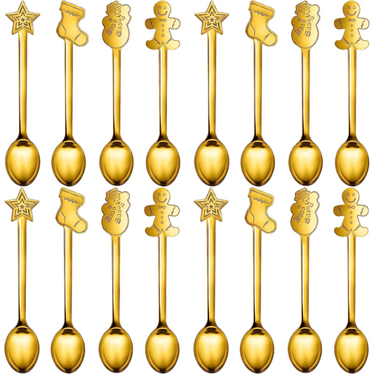 16PCS Christmas Spoon Set Creative Stainless Steel Coffee Tea Dessert Spoon