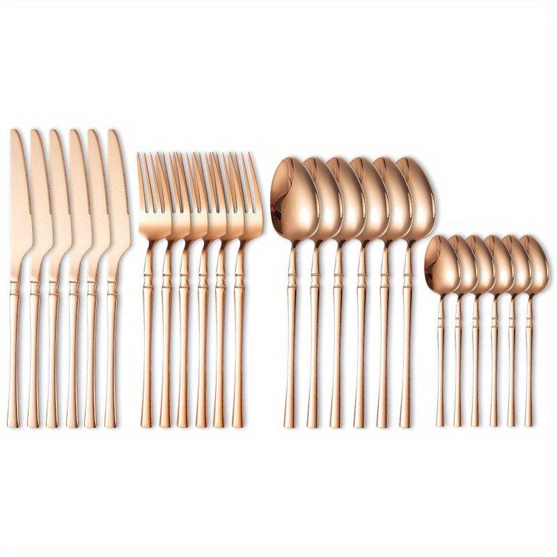 24pcs Stainless Steel Cutlery Set for Dining, Steak, Dessert, Kitchen