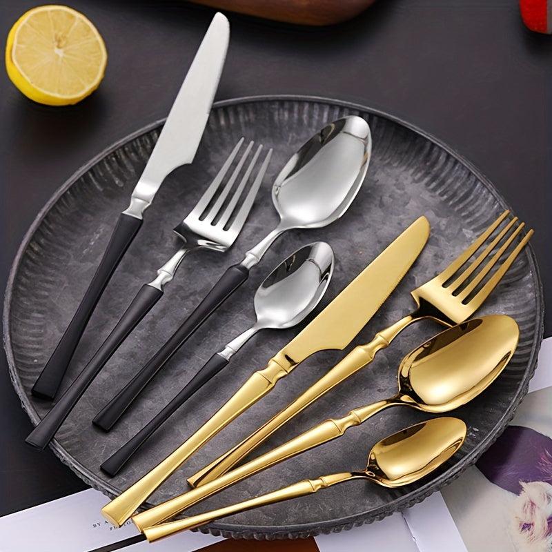 24pcs Stainless Steel Cutlery Set for Dining, Steak, Dessert, Kitchen