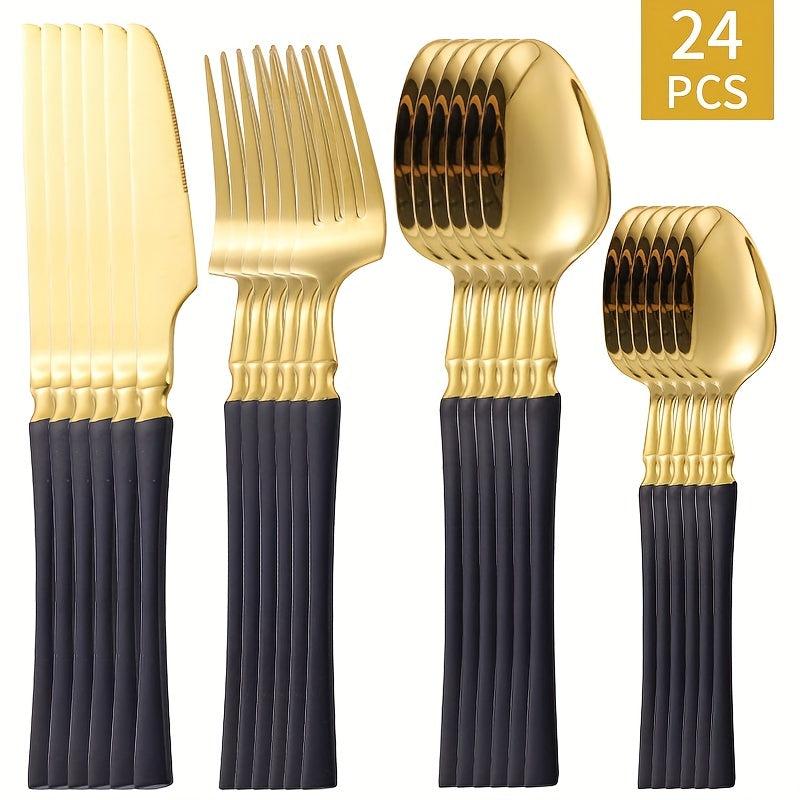 24pcs Stainless Steel Cutlery Set for Dining, Steak, Dessert, Kitchen