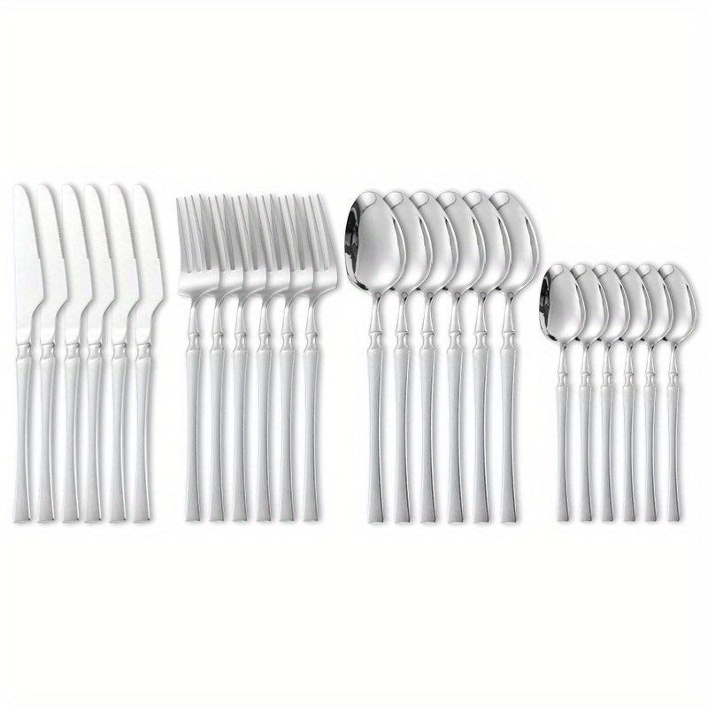 24pcs Stainless Steel Cutlery Set for Dining, Steak, Dessert, Kitchen